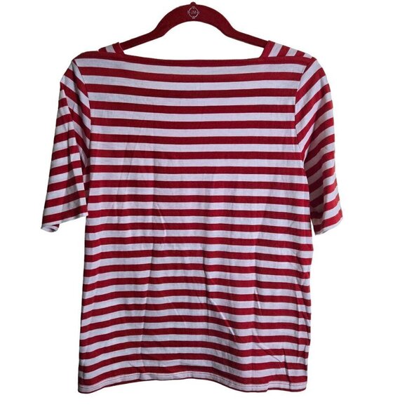 Talbots Red White Striped Pima Cotton Square Neck Tee Shirt Size Mp - Picture 2 of 3